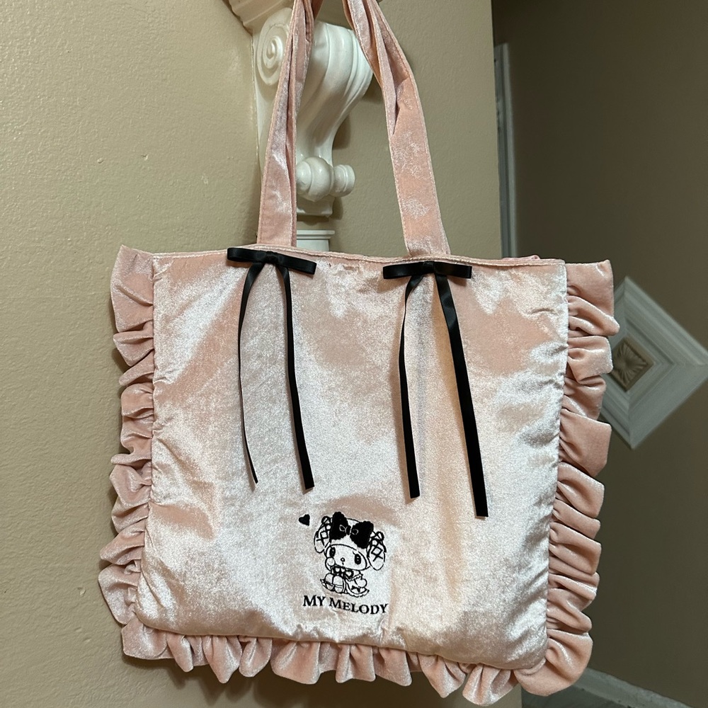 My Melody Light Pink Tote Bag with Ruffles and Graphic Design NWT